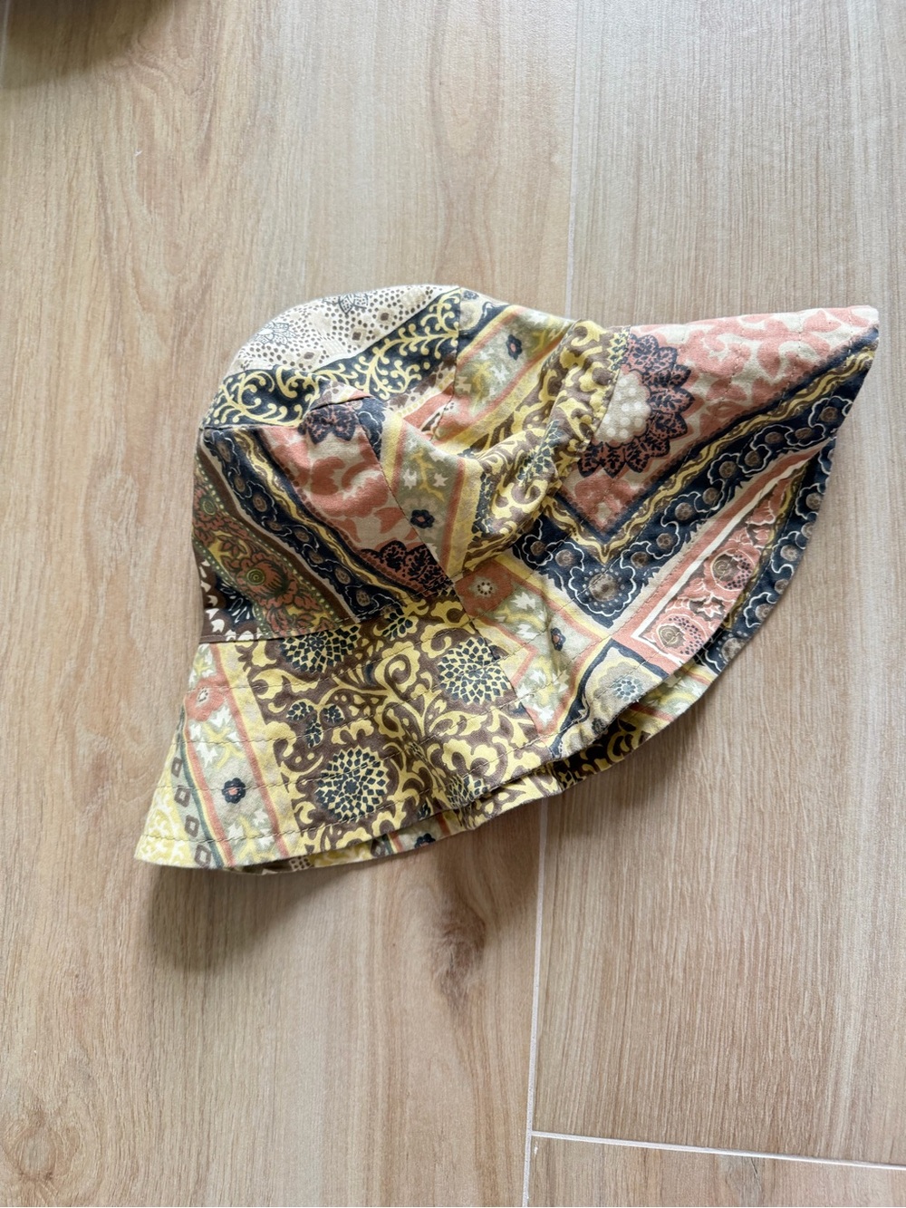 Vintage women’s Boho Patchwork Sun Hat in Brown & Yellow - Arden b - Picture 2 of 5